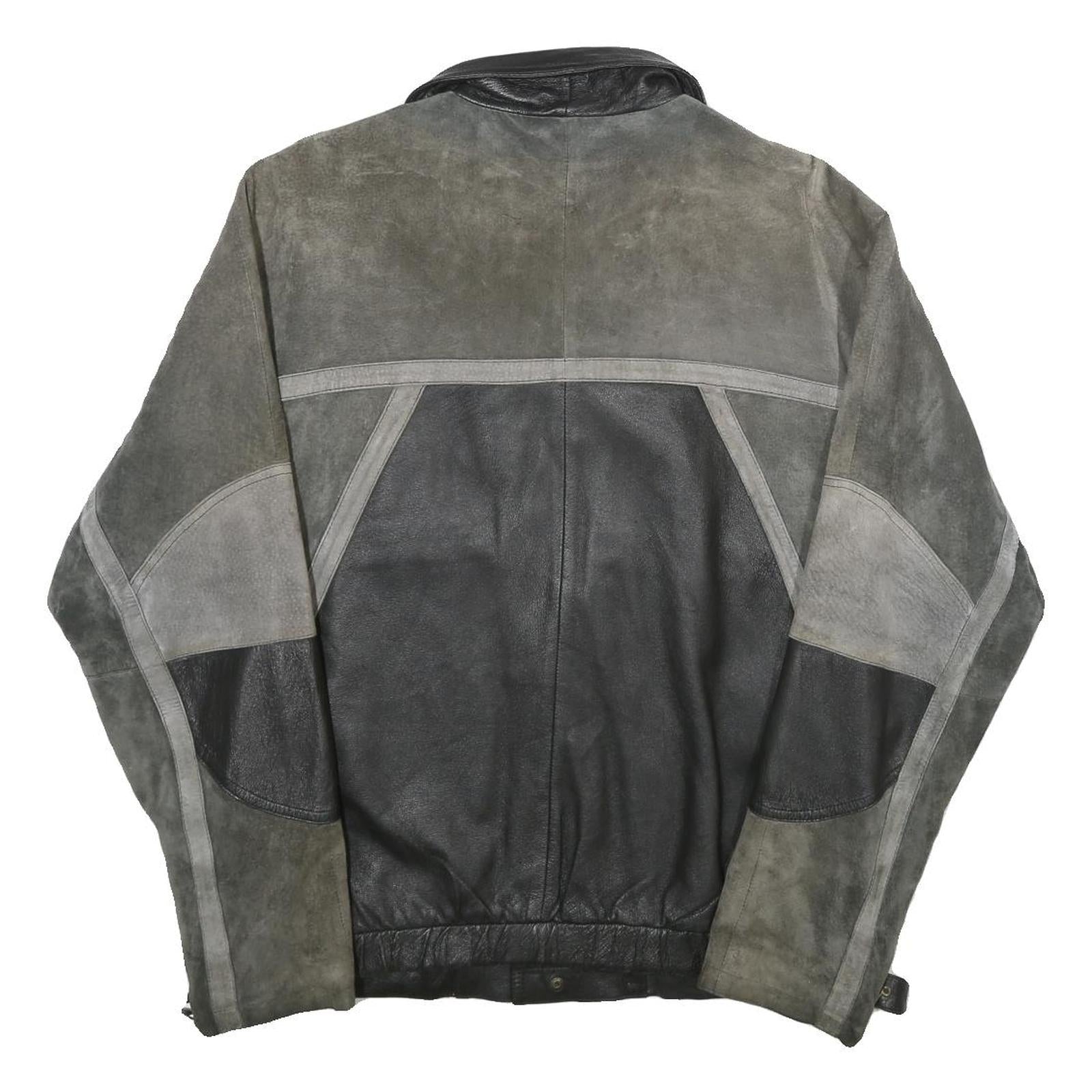 LET'S GO Mens Black & Grey Leather Button Jacket L Suede Patchwork Comfortable