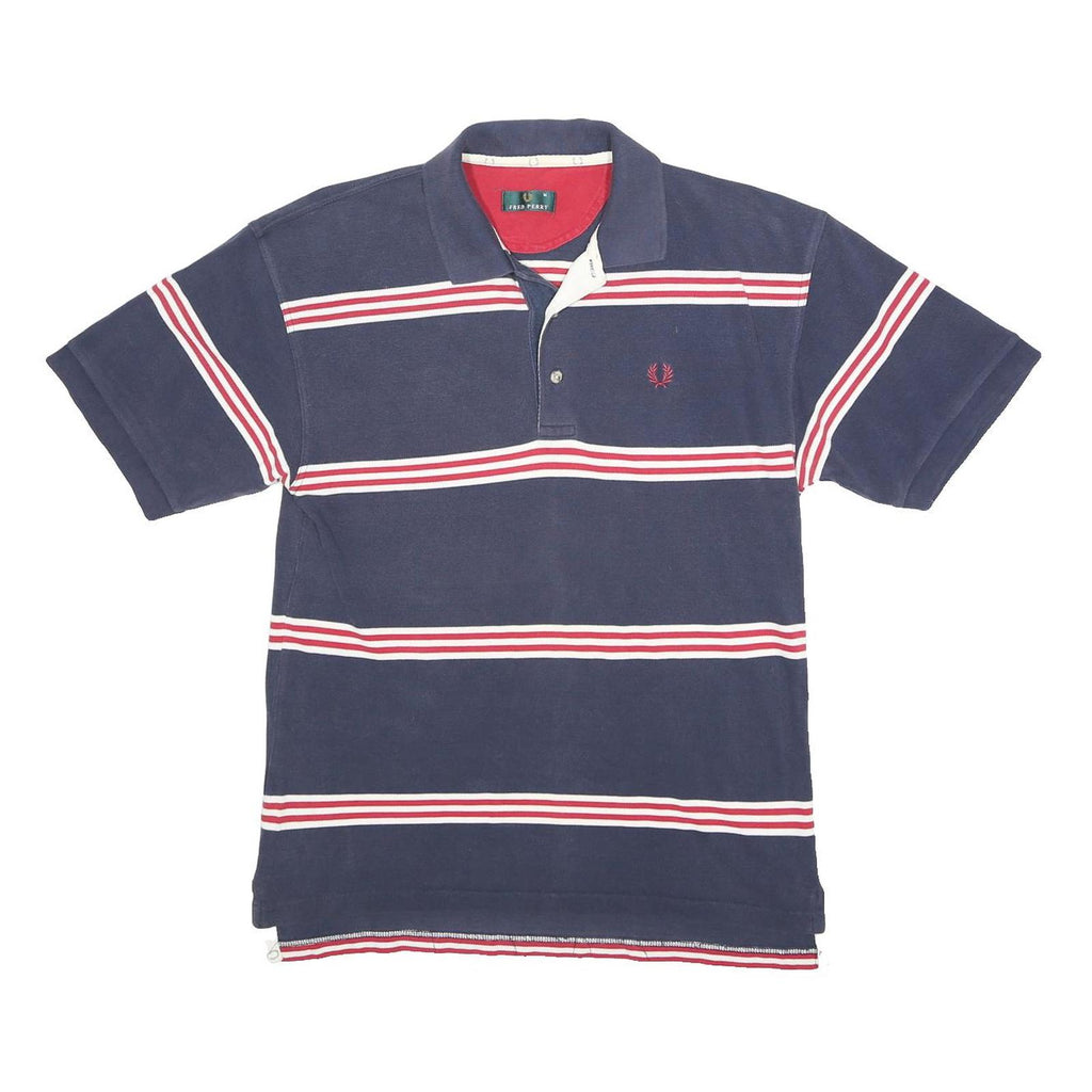 FRED PERRY Mens Navy Blue & Red Striped Short Sleeve Polo Shirt M Cotton Casual