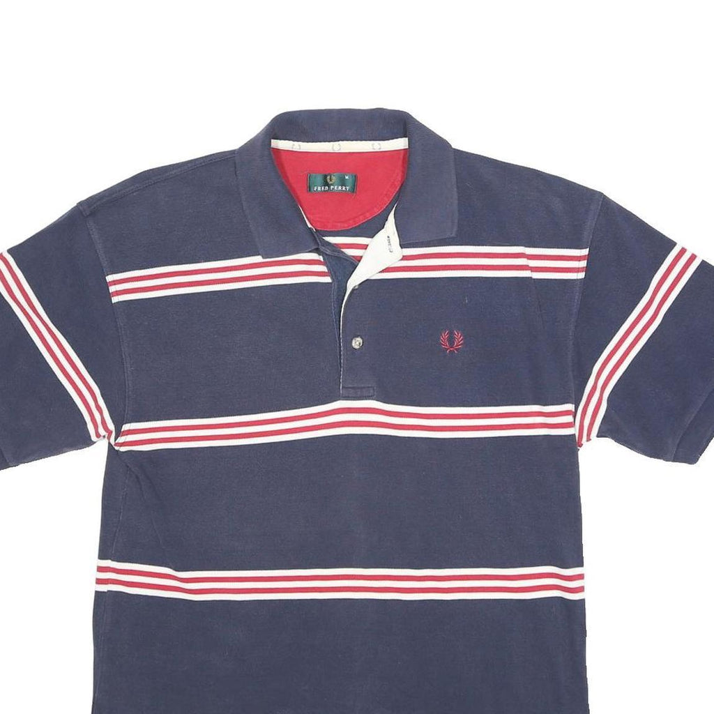 FRED PERRY Mens Navy Blue & Red Striped Short Sleeve Polo Shirt M Cotton Casual