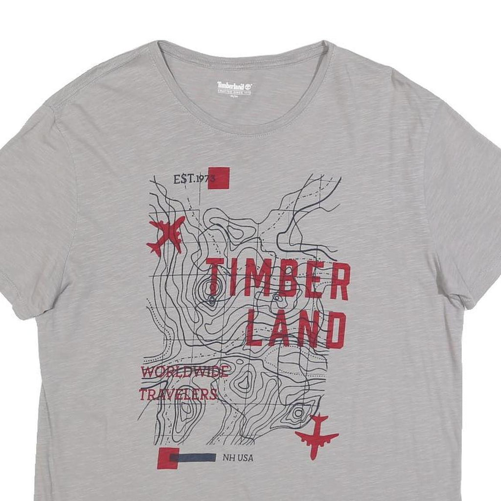 TIMBERLAND Mens Grey Graphic T-Shirt M Short Sleeve Crew Neck Travel Print