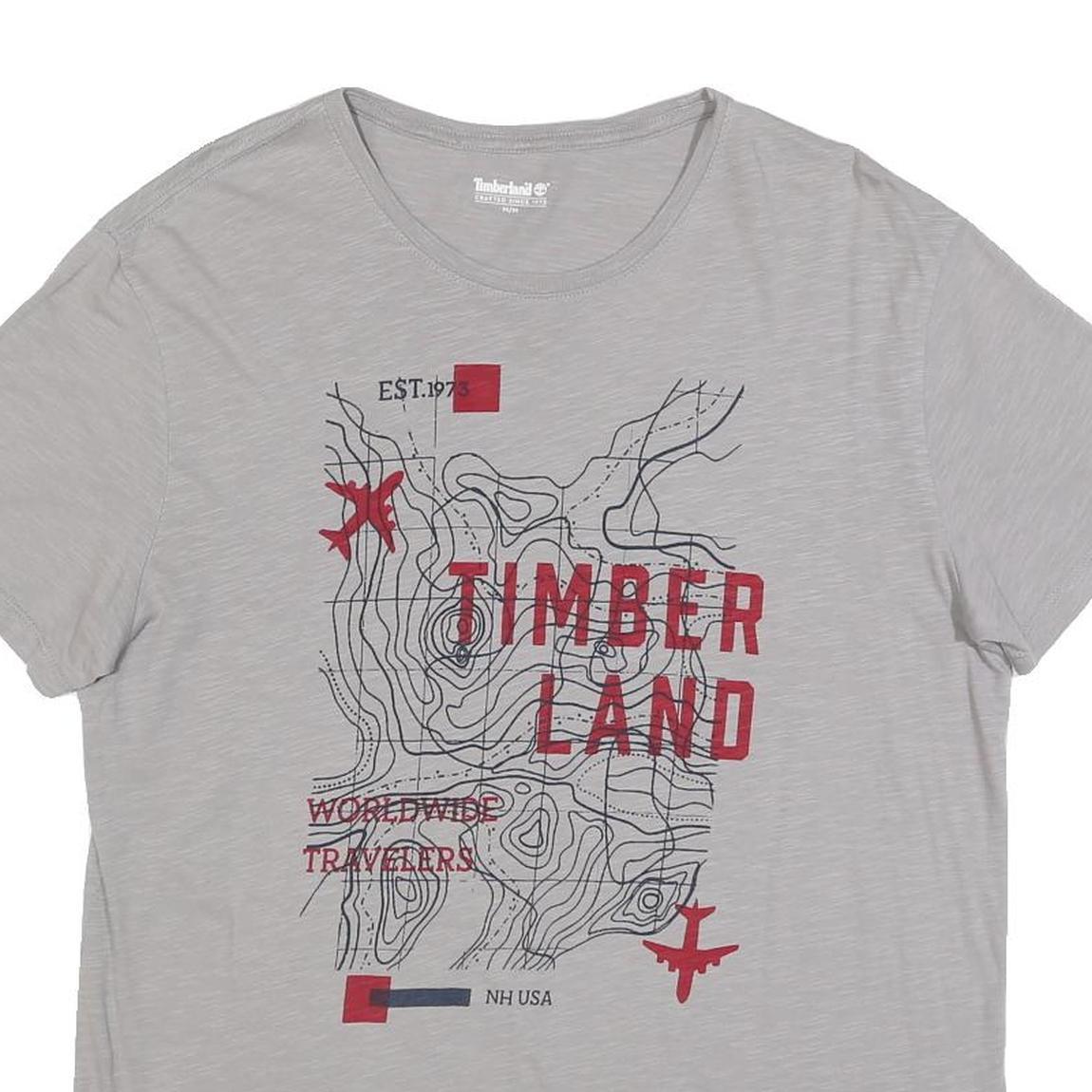 TIMBERLAND Mens Grey Graphic T-Shirt M Short Sleeve Crew Neck Travel Print