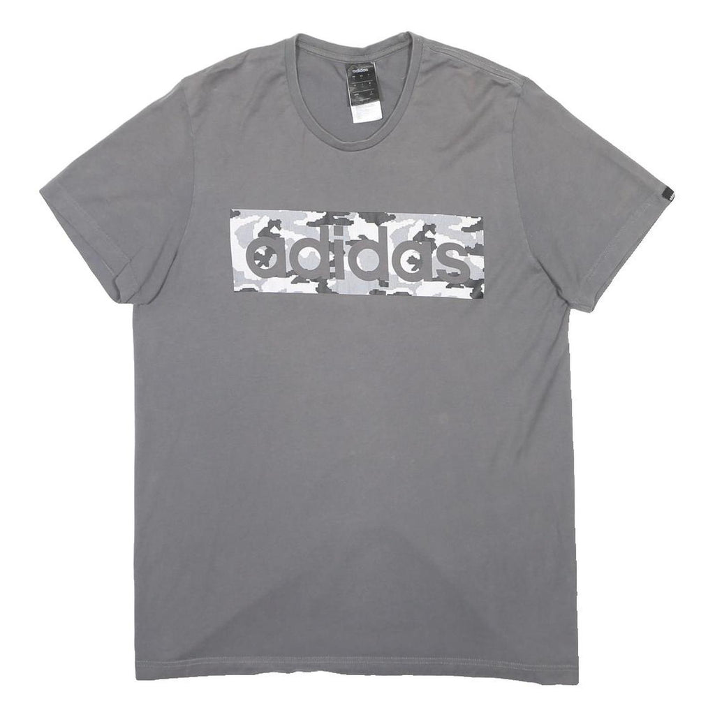 ADIDAS Mens Grey Camo Logo Graphic T-Shirt L Short Sleeve Crew Neck Casual