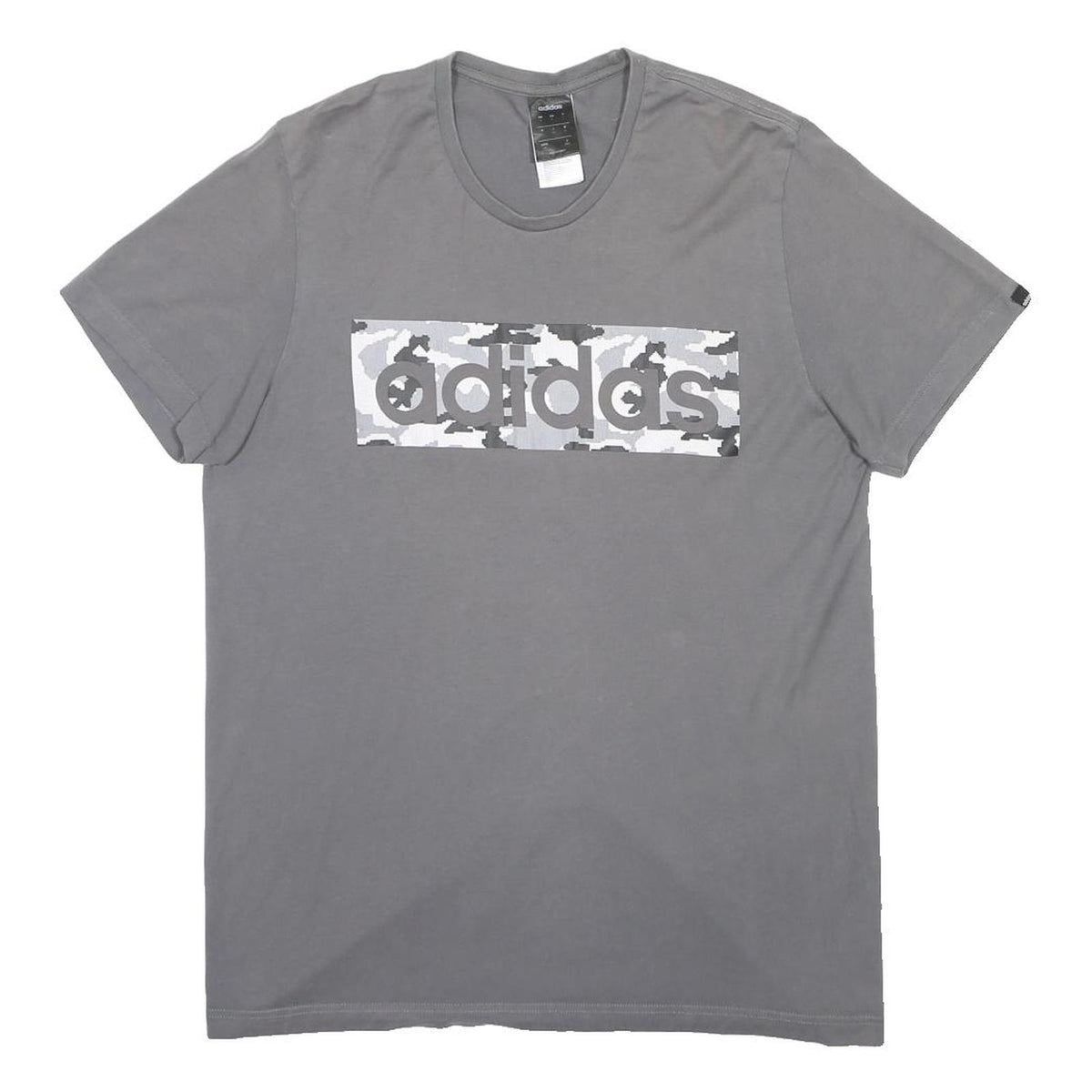 ADIDAS Mens Grey Camo Logo Graphic T-Shirt L Short Sleeve Crew Neck Casual