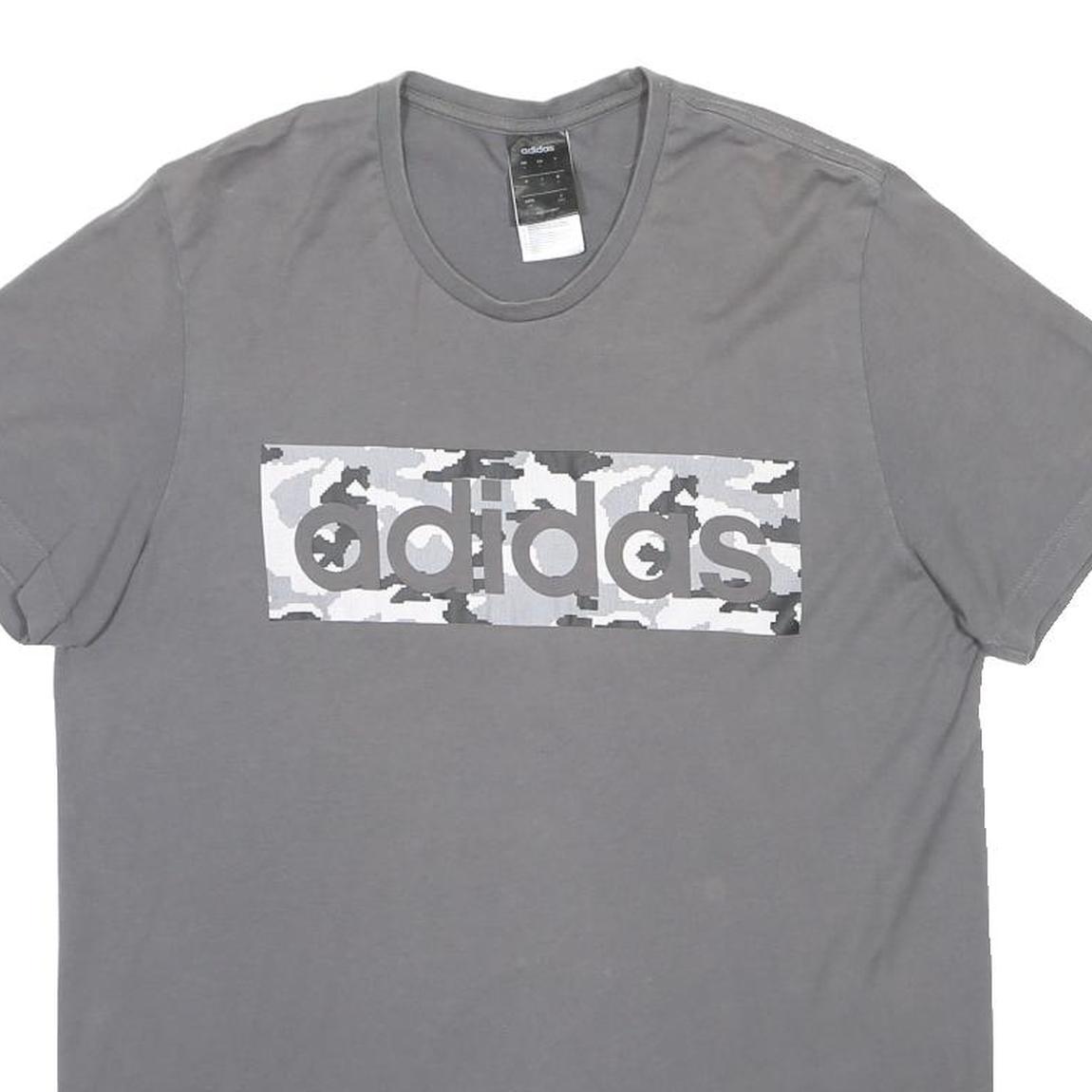 ADIDAS Mens Grey Camo Logo Graphic T-Shirt L Short Sleeve Crew Neck Casual