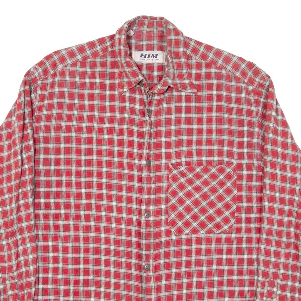 HIM COLLECTION Mens Flannel Shirt Red Check Long Sleeve M