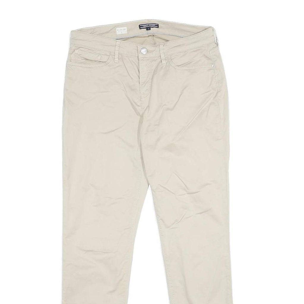 TOMMY HILFIGER Womens Cotton Blend Beige Slim Trousers W29 L29 Casual