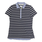 TOMMY HILFIGER Mens Navy Blue & White Striped Short Sleeve Polo Shirt L Cotton