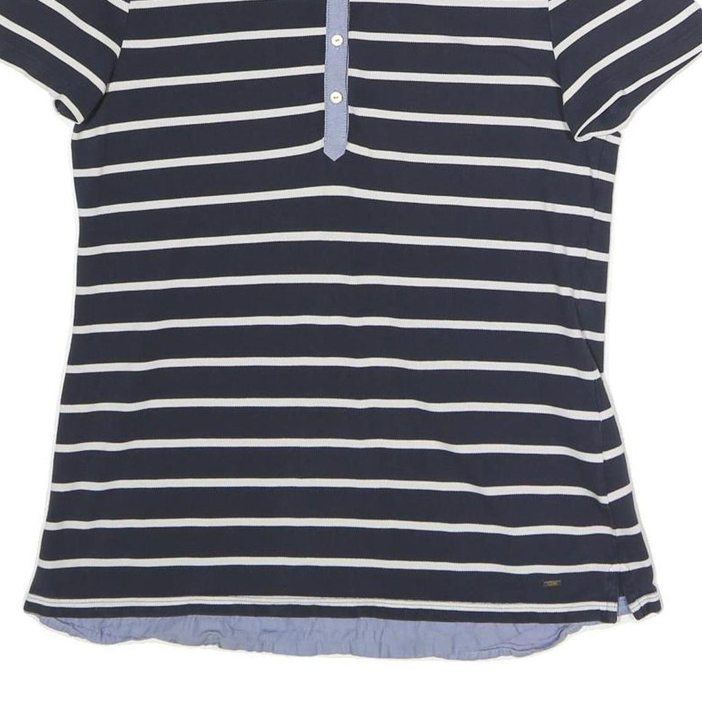 TOMMY HILFIGER Mens Navy Blue & White Striped Short Sleeve Polo Shirt L Cotton