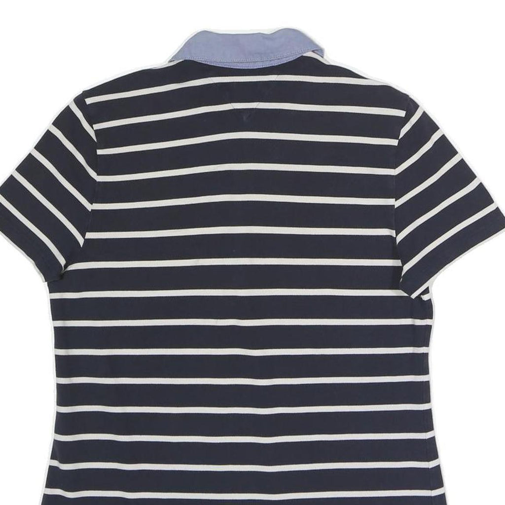TOMMY HILFIGER Mens Navy Blue & White Striped Short Sleeve Polo Shirt L Cotton