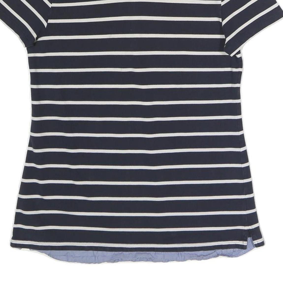 TOMMY HILFIGER Mens Navy Blue & White Striped Short Sleeve Polo Shirt L Cotton