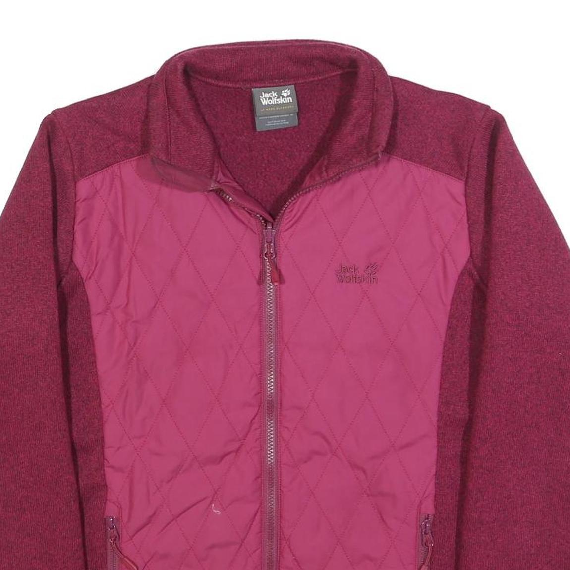 JACK WOLFSKIN Womens Red Quilt Front Jacket UK 12 Polyester Blend Zip Outdoor