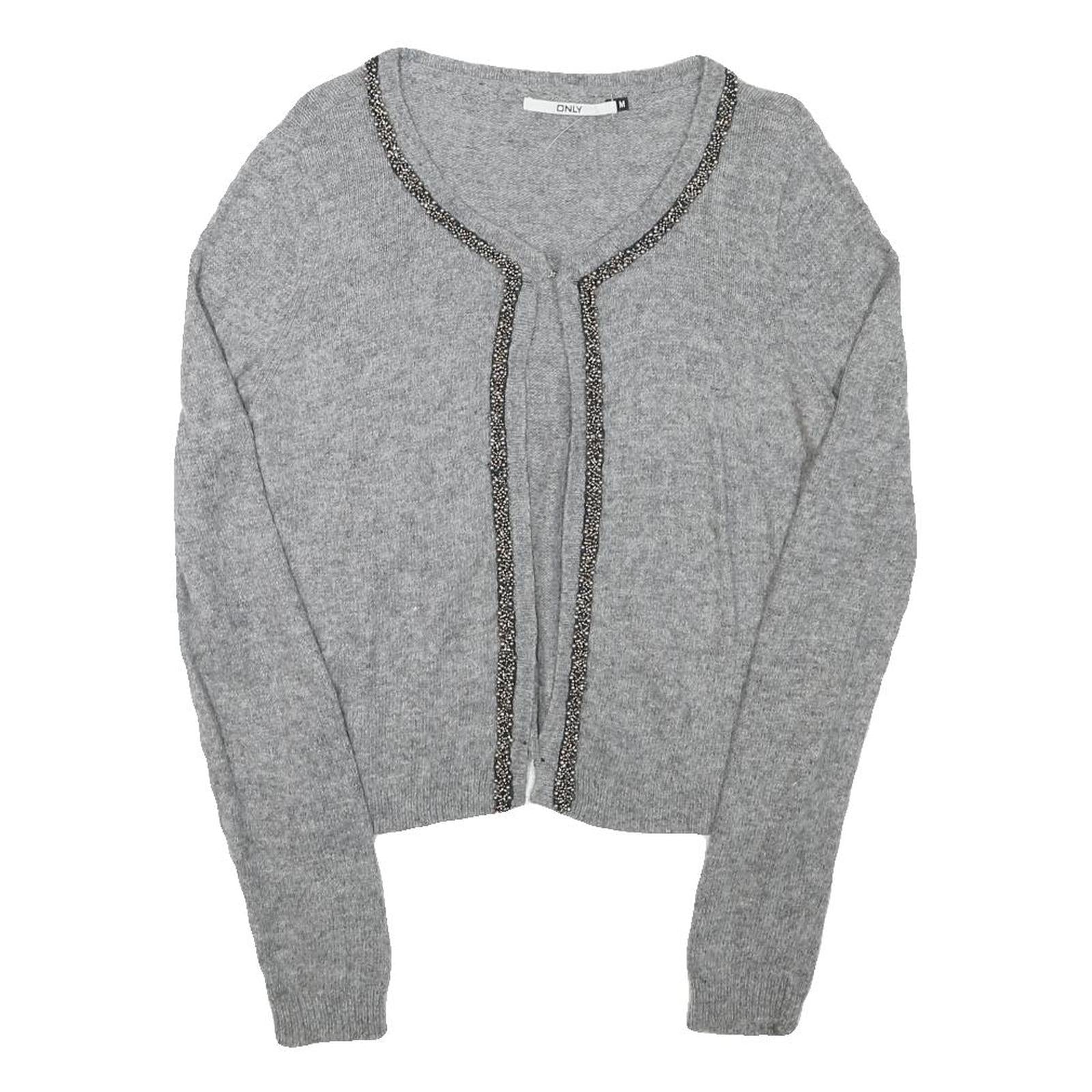 ONLY Womens Grey Plain Jumper Crew Neck Basic Knit M Soft Polyester Blend