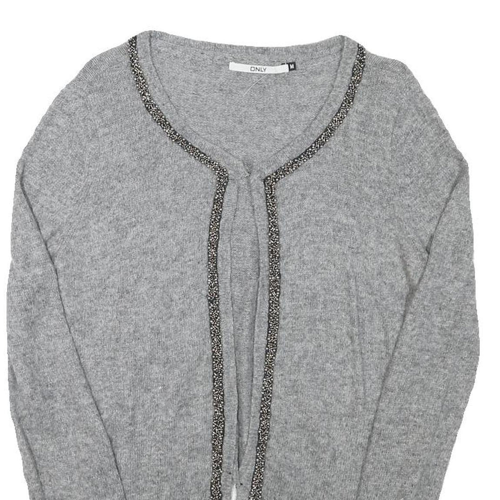 ONLY Womens Grey Plain Jumper Crew Neck Basic Knit M Soft Polyester Blend