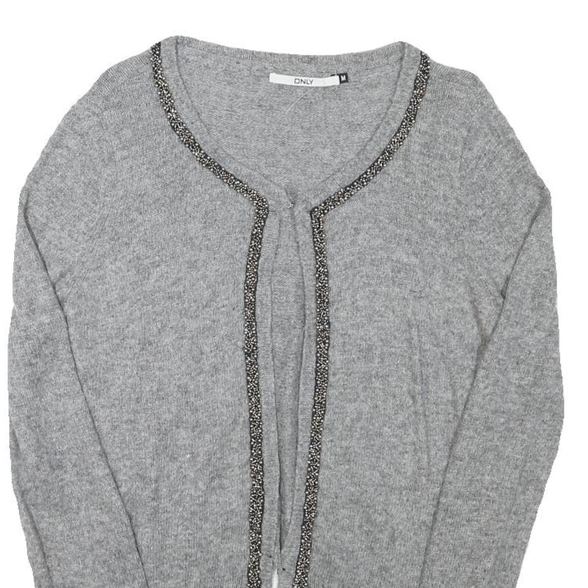 ONLY Womens Grey Plain Jumper Crew Neck Basic Knit M Soft Polyester Blend