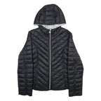 NAUTICA Womens Black & Grey Reversible Quilted Jacket XL Nylon Zip Hooded