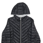 NAUTICA Womens Black & Grey Reversible Quilted Jacket XL Nylon Zip Hooded