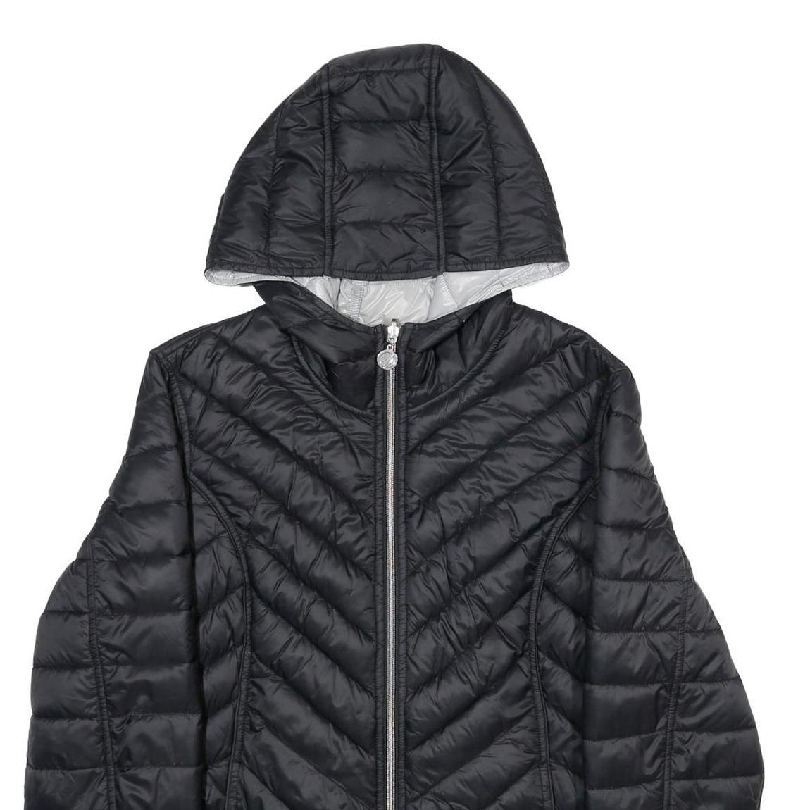 NAUTICA Womens Black & Grey Reversible Quilted Jacket XL Nylon Zip Hooded