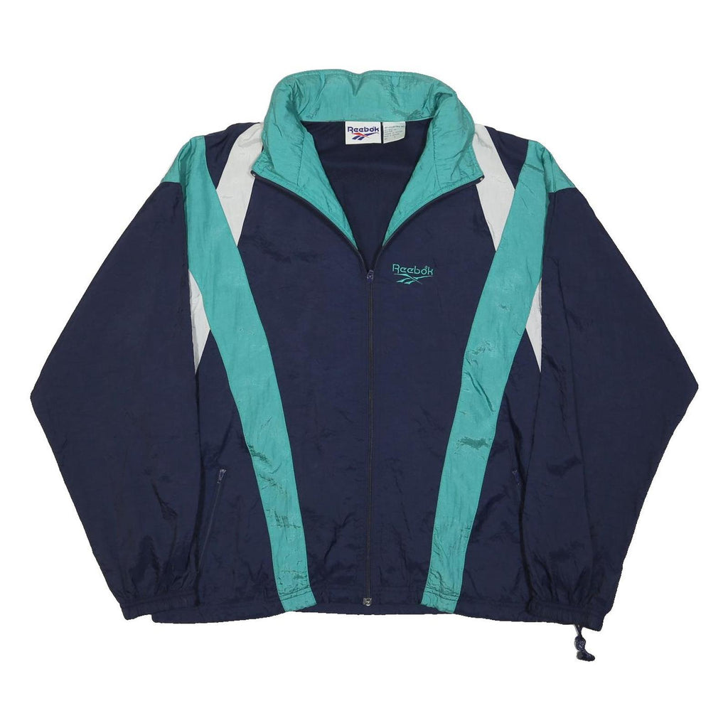 REEBOK Mens Navy & Teal Blue Zip Nylon Jacket L Retro Vintage Sportswear
