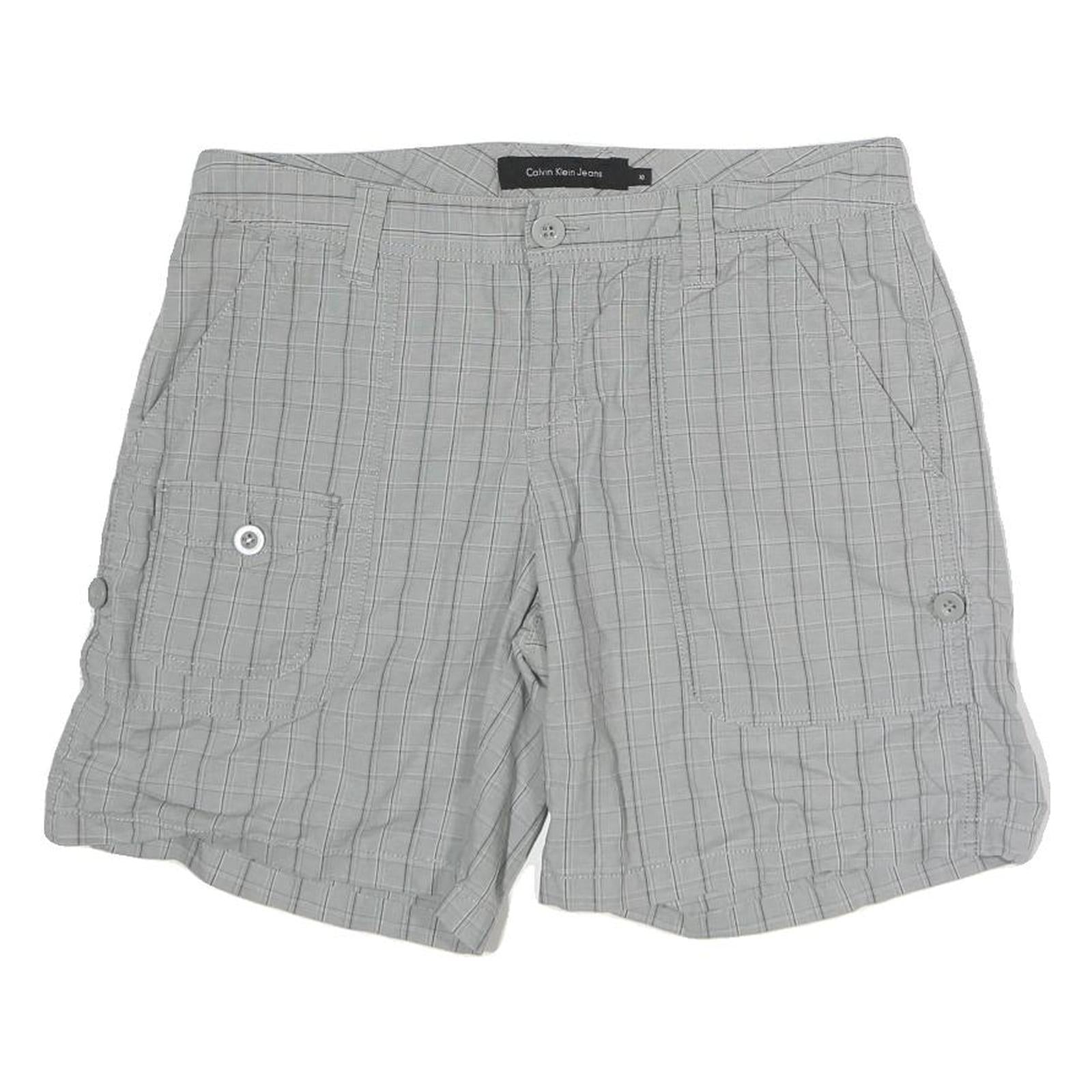 CALVIN KLEIN JEANS Womens Shorts Grey Casual L W32 Button Pocket Checked Cotton