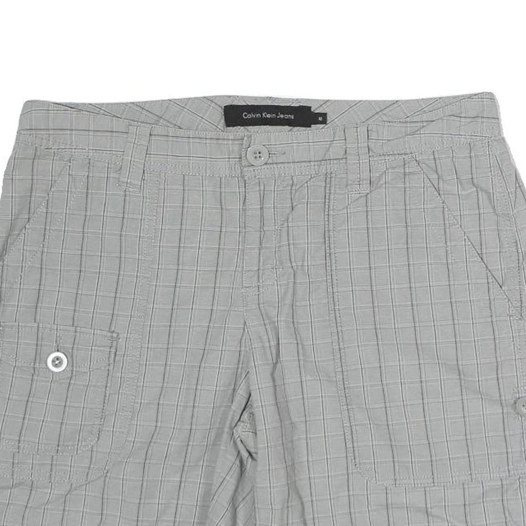 CALVIN KLEIN JEANS Womens Shorts Grey Casual L W32 Button Pocket Checked Cotton