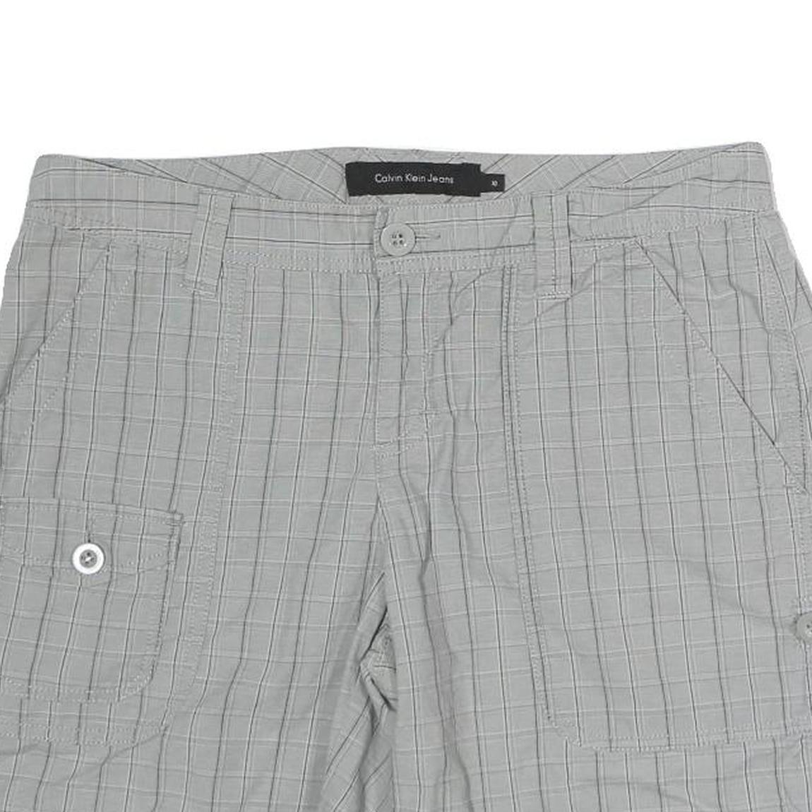 CALVIN KLEIN JEANS Womens Shorts Grey Casual L W32 Button Pocket Checked Cotton