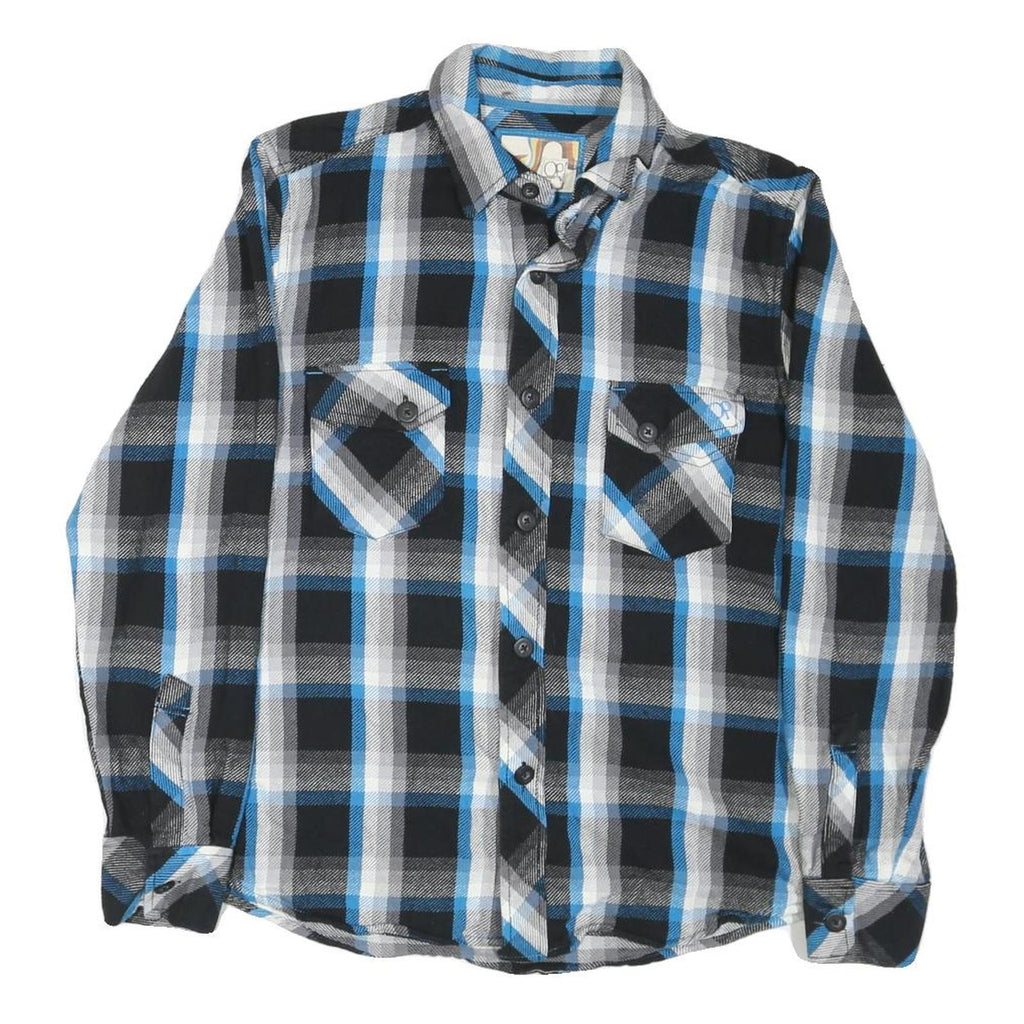 OP Mens Blue & Black Checked Shirt L Cotton Blend Casual Long Sleeve