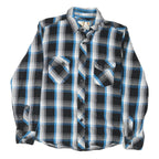 OP Mens Blue & Black Checked Shirt L Cotton Blend Casual Long Sleeve