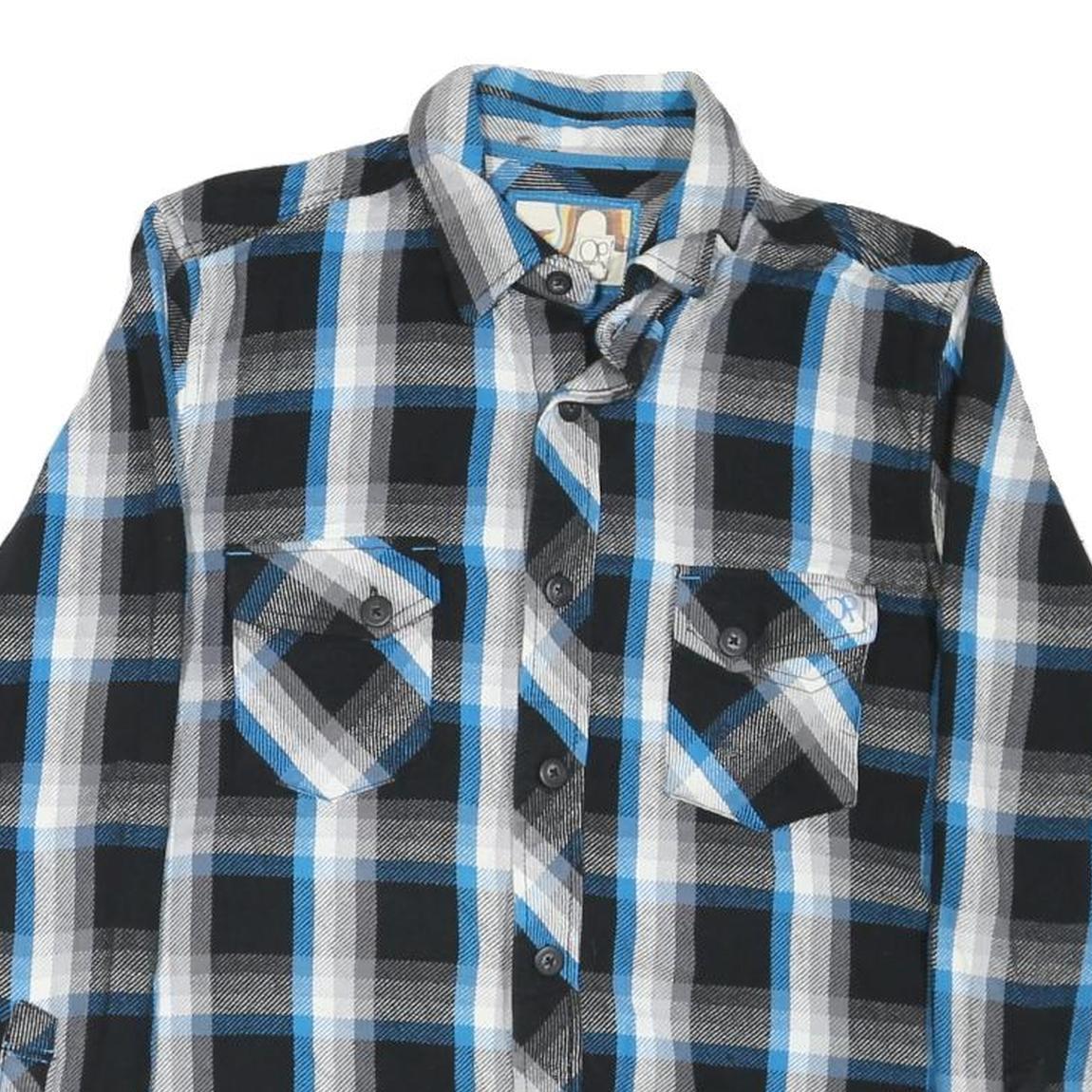 OP Mens Blue & Black Checked Shirt L Cotton Blend Casual Long Sleeve