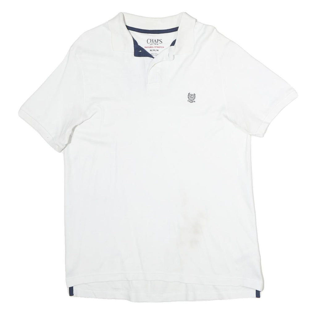 CHAPS Mens White Short Sleeve Plain Polo Shirt M Classic Cotton Casual