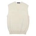 JAEGER Mens White Wool Plain V-Neck Basic Knit L Sleeveless Jumper Vest
