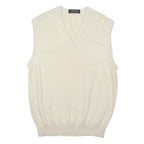 JAEGER Mens White Wool Plain V-Neck Basic Knit L Sleeveless Jumper Vest