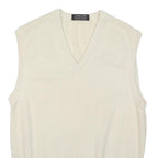 JAEGER Mens White Wool Plain V-Neck Basic Knit L Sleeveless Jumper Vest