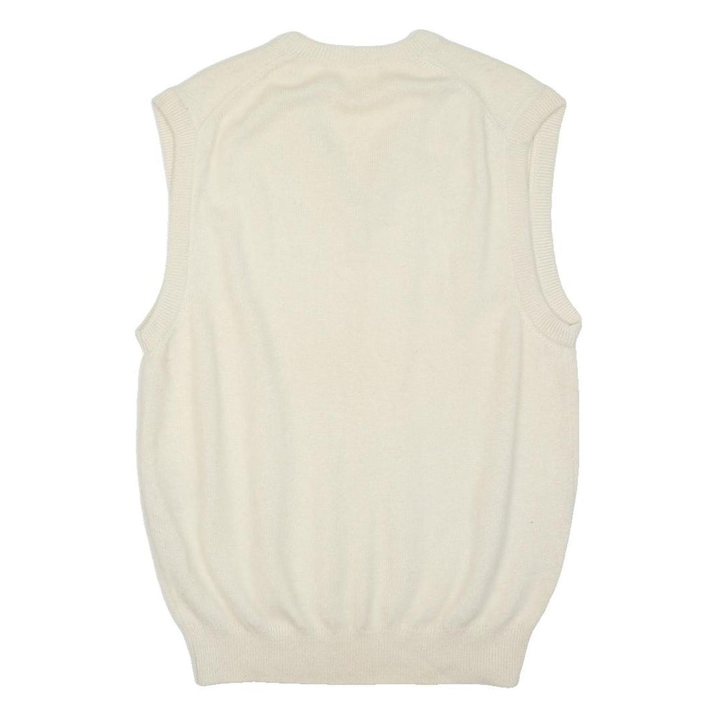 JAEGER Mens White Wool Plain V-Neck Basic Knit L Sleeveless Jumper Vest