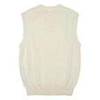 JAEGER Mens White Wool Plain V-Neck Basic Knit L Sleeveless Jumper Vest