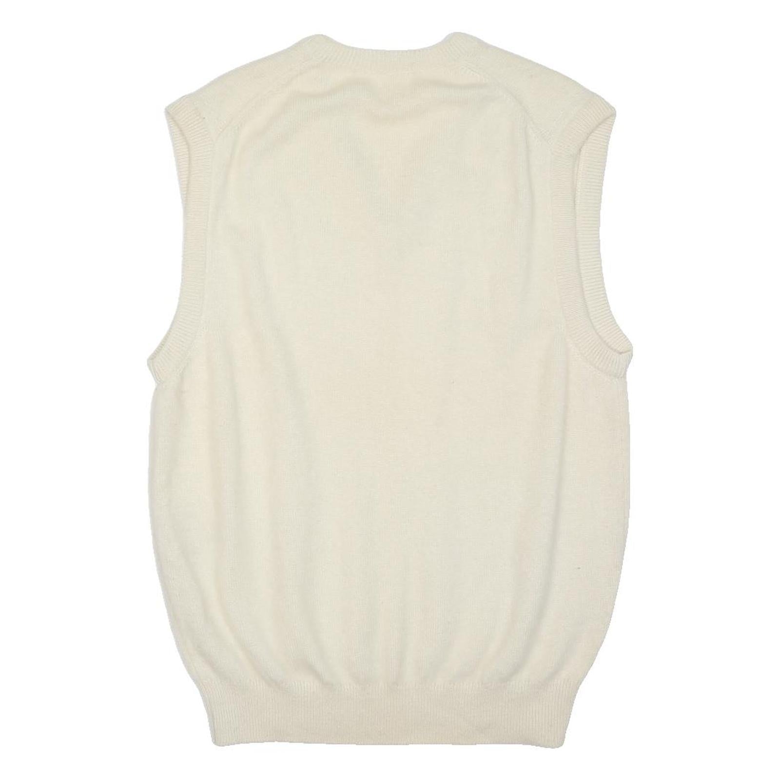 JAEGER Mens White Wool Plain V-Neck Basic Knit L Sleeveless Jumper Vest