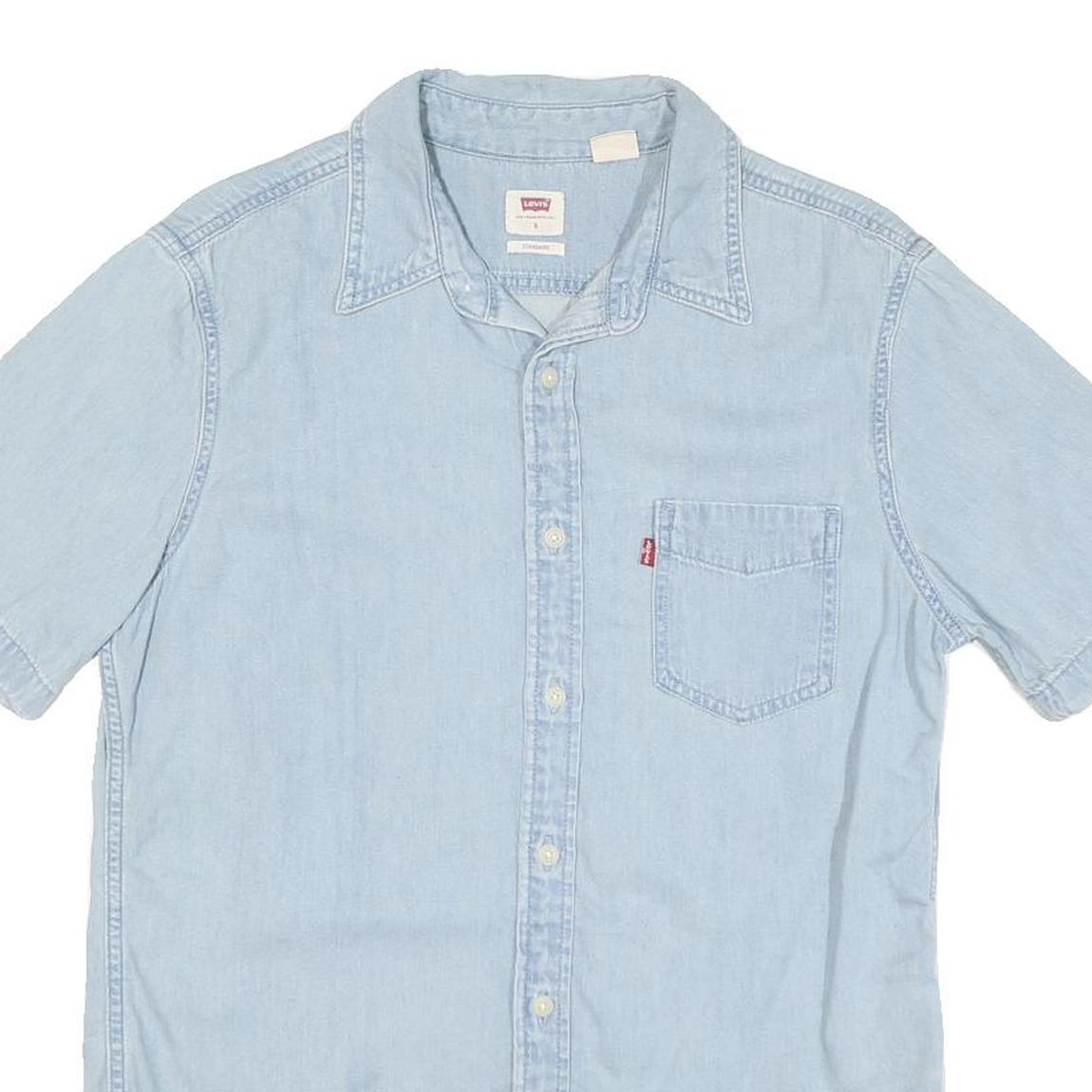 LEVI'S Mens Blue Denim Shirt S Cotton Blend Casual Light Wash Summer Wear