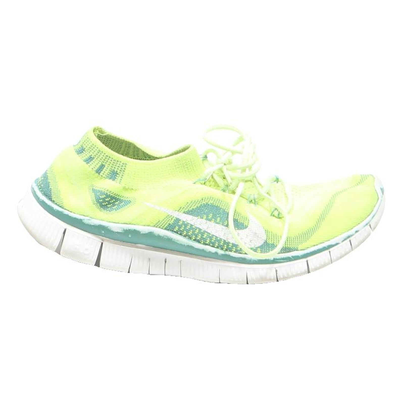 NIKE Free RN Flyknit Womens Lightweight Trainers Yellow Green UK 6 Breathable