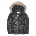 MICHAEL KORS Girls Black Quilted Jacket 11-12Y Polyester Blend Zip Hooded
