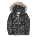MICHAEL KORS Girls Black Quilted Jacket 11-12Y Polyester Blend Zip Hooded