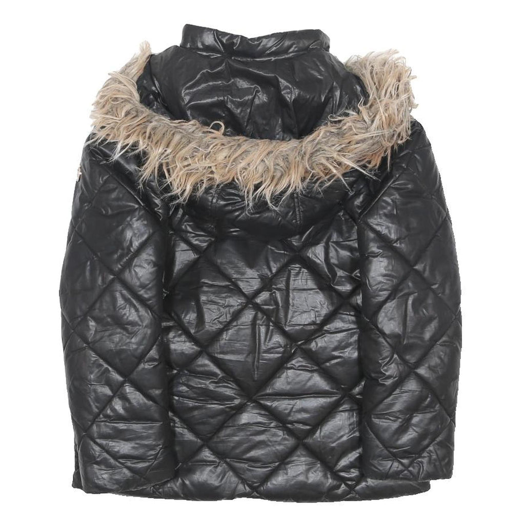 MICHAEL KORS Girls Black Quilted Jacket 11-12Y Polyester Blend Zip Hooded
