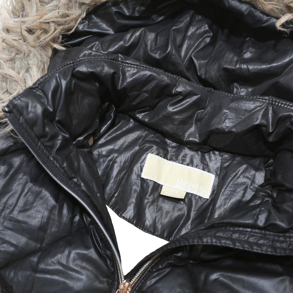 MICHAEL KORS Girls Black Quilted Jacket 11-12Y Polyester Blend Zip Hooded