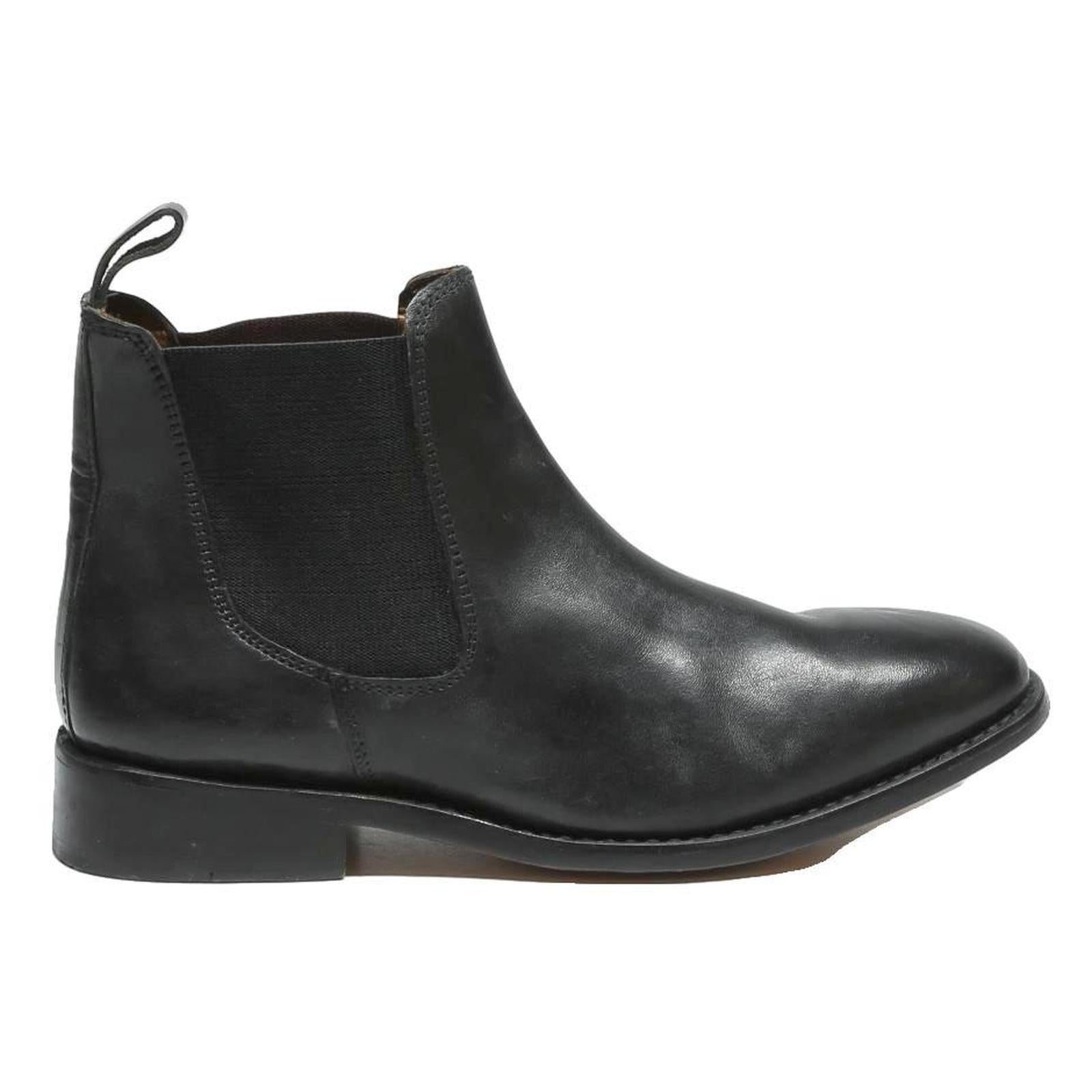 Womens Black Leather Chelsea Boots UK 7 Slip On Elastic Panel Classic Design