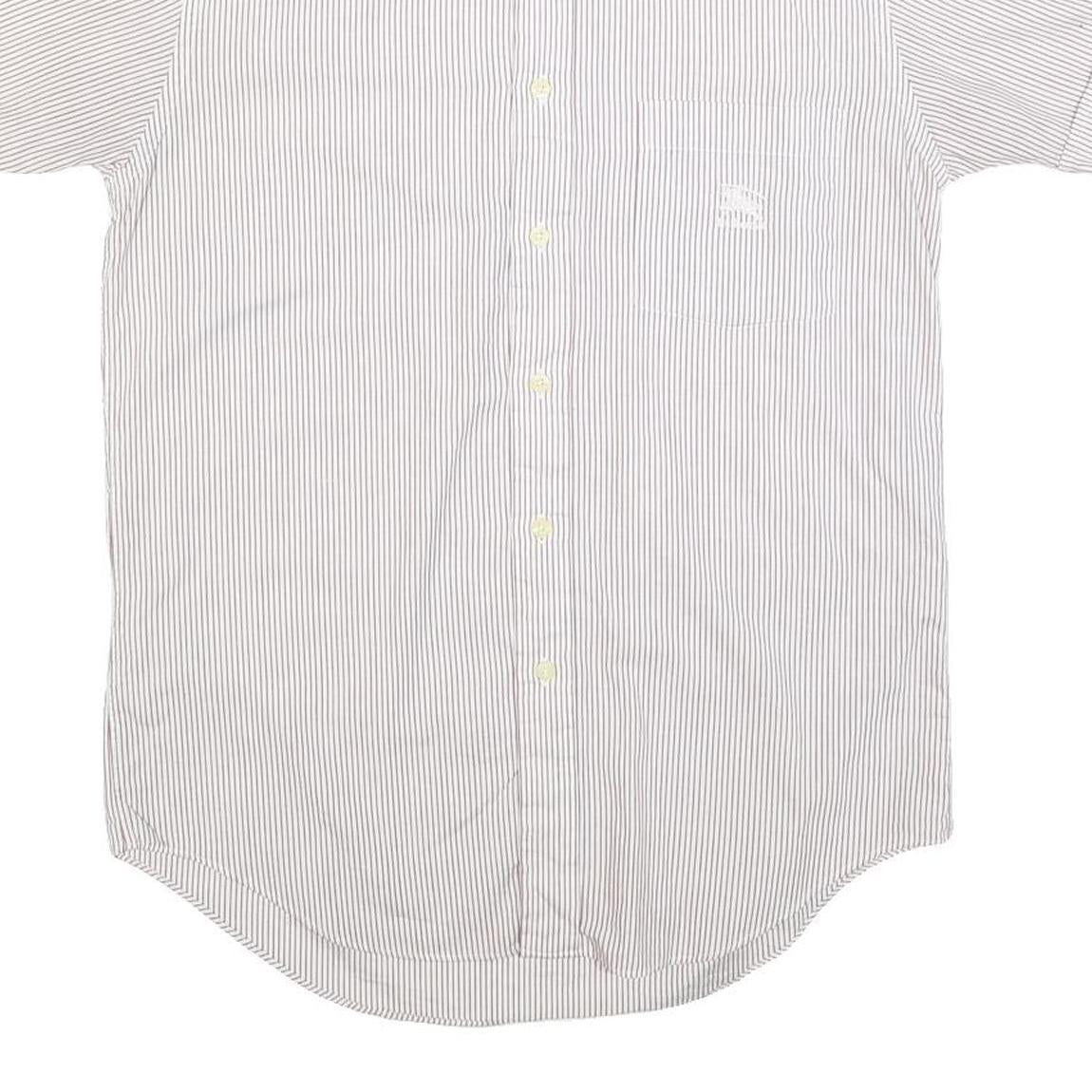 BURBERRY Mens White & Brown Stripe Shirt S Cotton Button-Down Short Sleeve