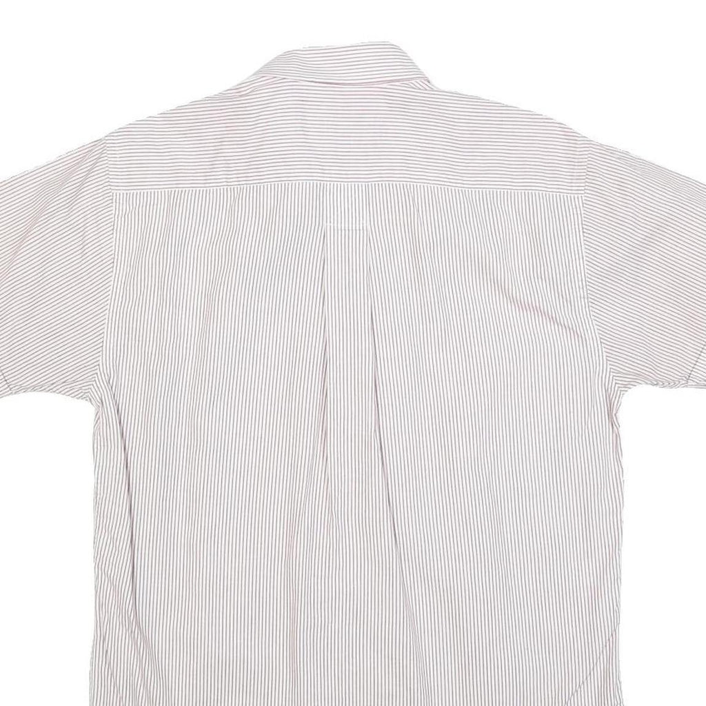 BURBERRY Mens White & Brown Stripe Shirt S Cotton Button-Down Short Sleeve