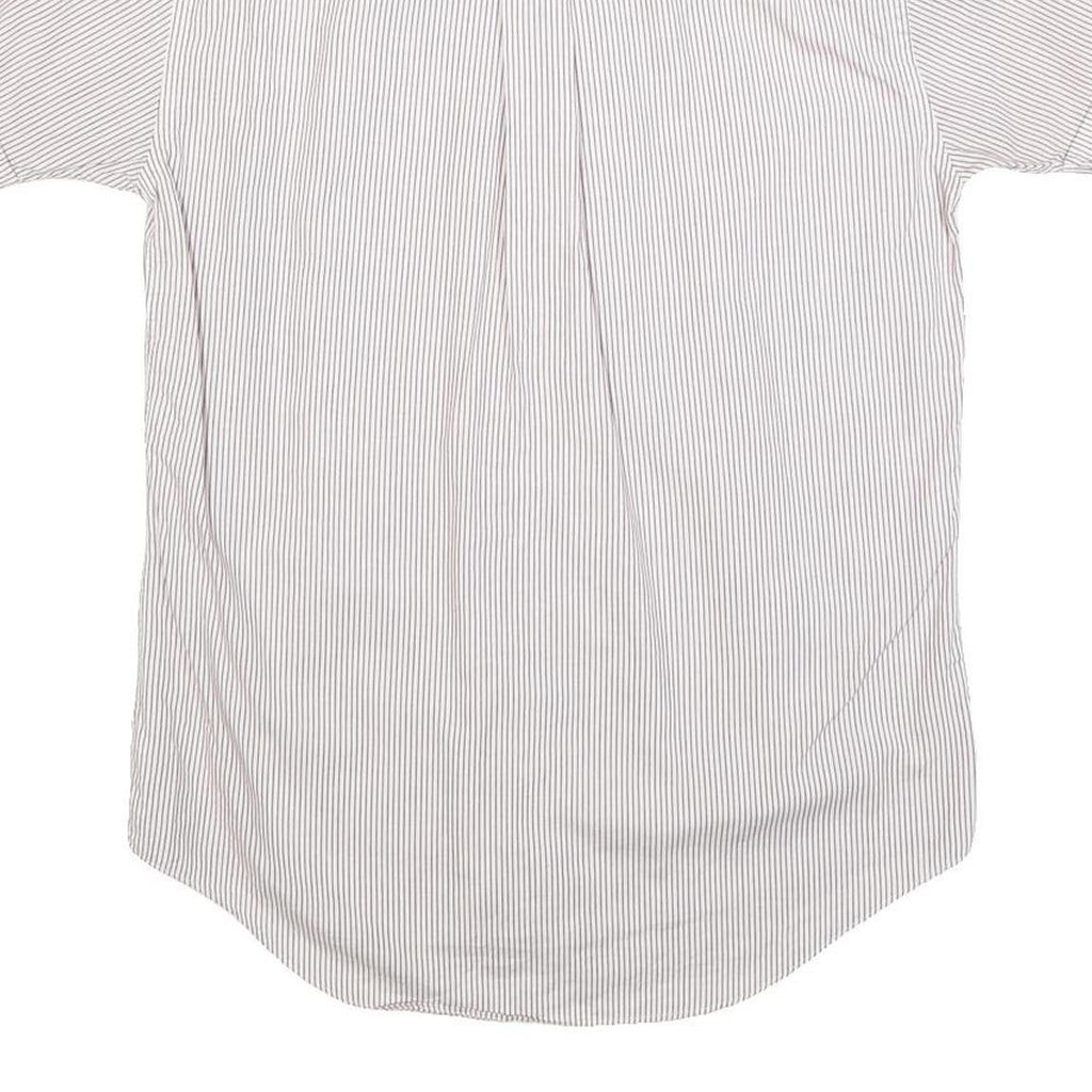 BURBERRY Mens White & Brown Stripe Shirt S Cotton Button-Down Short Sleeve
