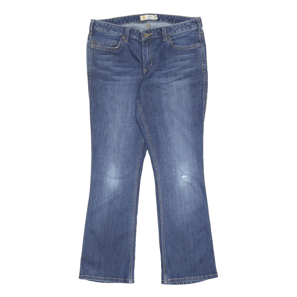 CARHARTT Womens Slim Fit Blue Denim Jeans Bootcut W32 L29 Distressed Finish