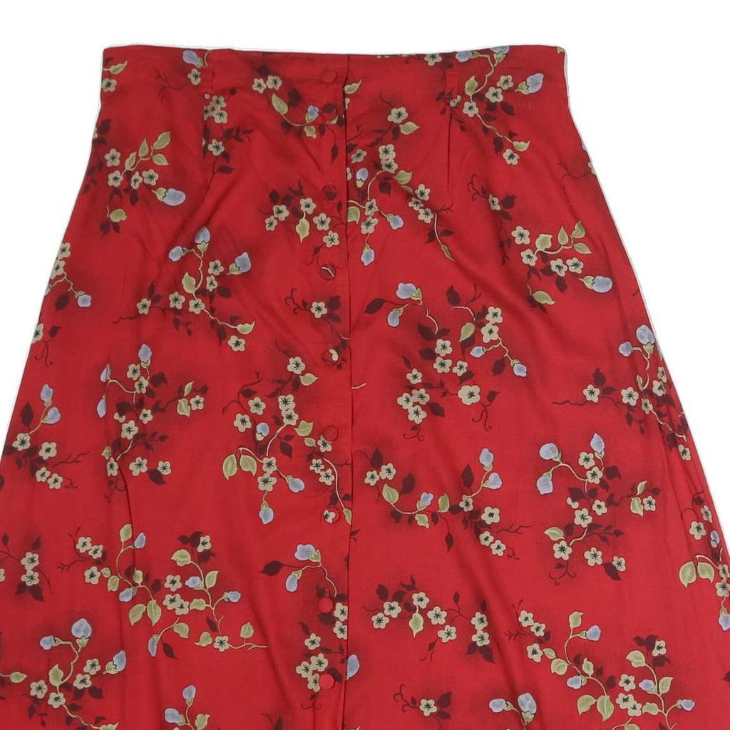 RADCLIFFE Womens Red Floral Midi Cotton Blend Swing Skirt L Elegant Comfort