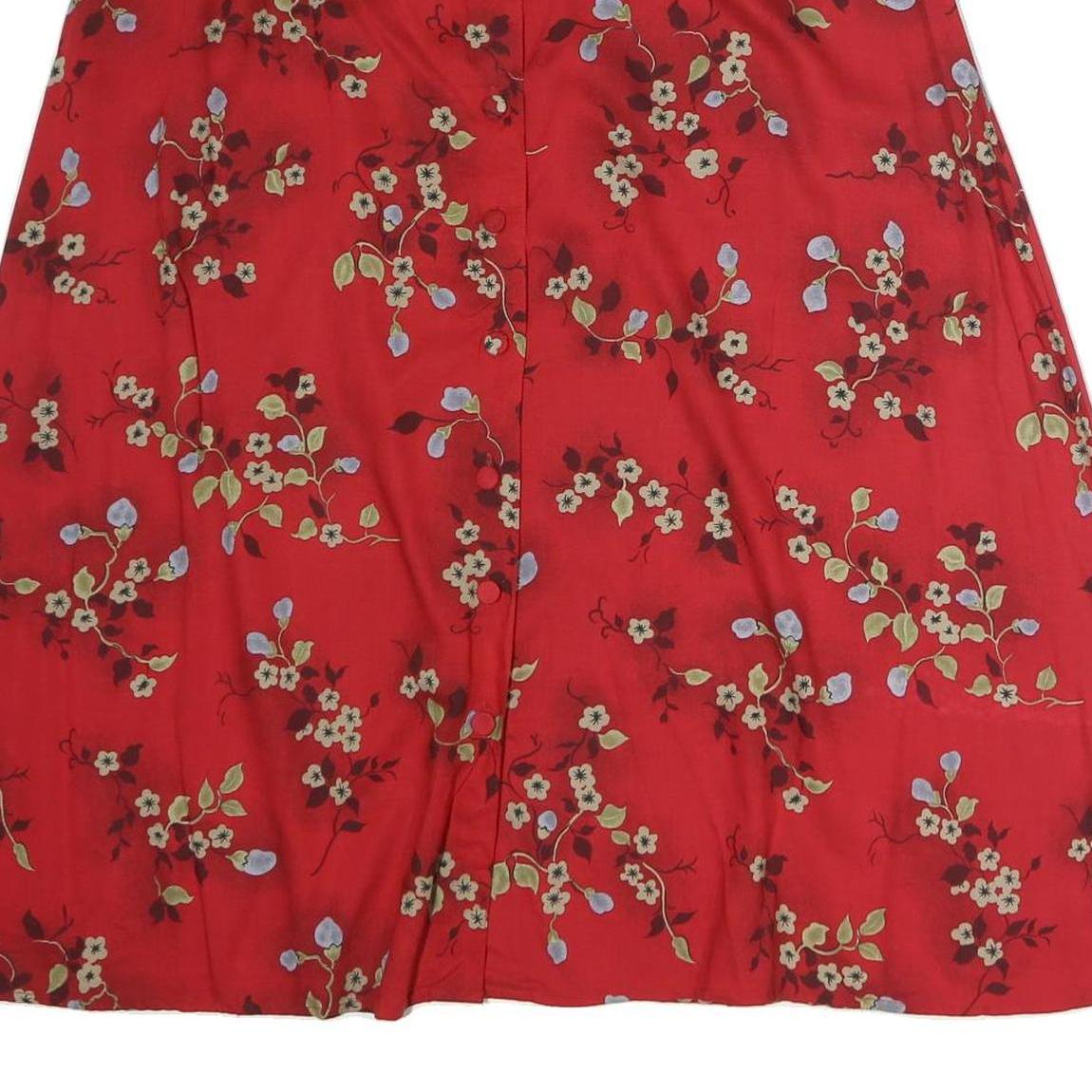RADCLIFFE Womens Red Floral Midi Cotton Blend Swing Skirt L Elegant Comfort