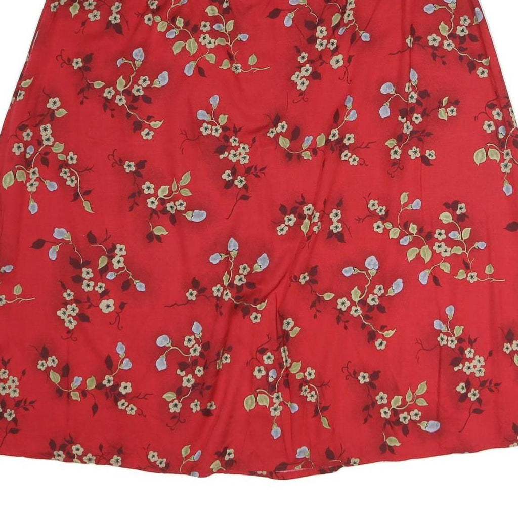 RADCLIFFE Womens Red Floral Midi Cotton Blend Swing Skirt L Elegant Comfort