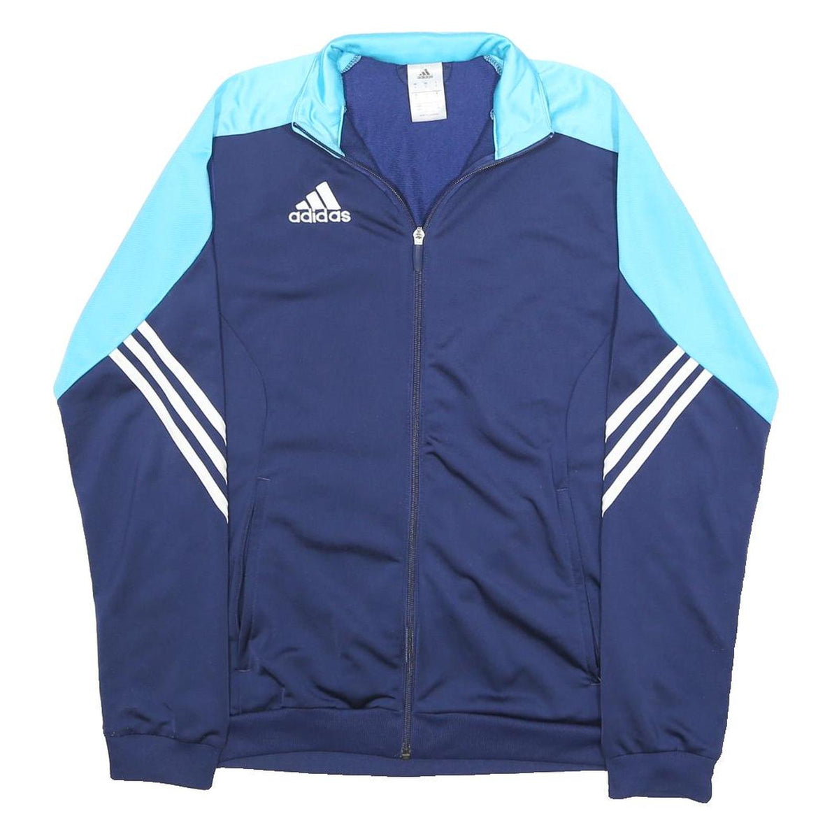 ADIDAS Mens Navy Blue & Light Blue Track Jacket S Polyester Zip Sportswear